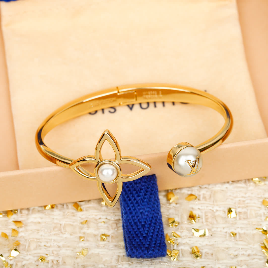 Louis Vuitton Gold Tone Bracelet with Pearls